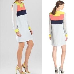BCBGMAXAZRIA Cally Color Block Dress Long Sleeve Mini Shift Womens Size S